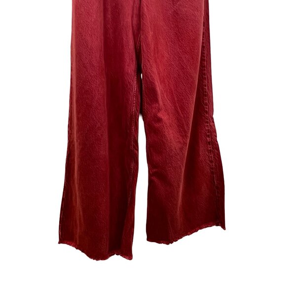 Mango Cranberry Red Garment Washed Wide Leg Full Length Jeans Size 10 - Picture 3 of 10